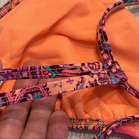 Eidon Orange and Pink Triangle Crisscross Lace Through Straps Bikini Swim Top - Picture 9 of 9
